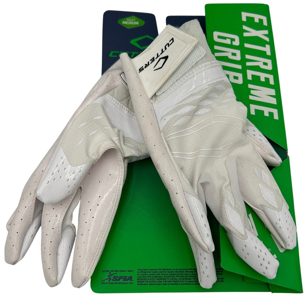 Cutters Rev Pro 5.0 Football Gloves Adult Medium White New C-TACK Grip